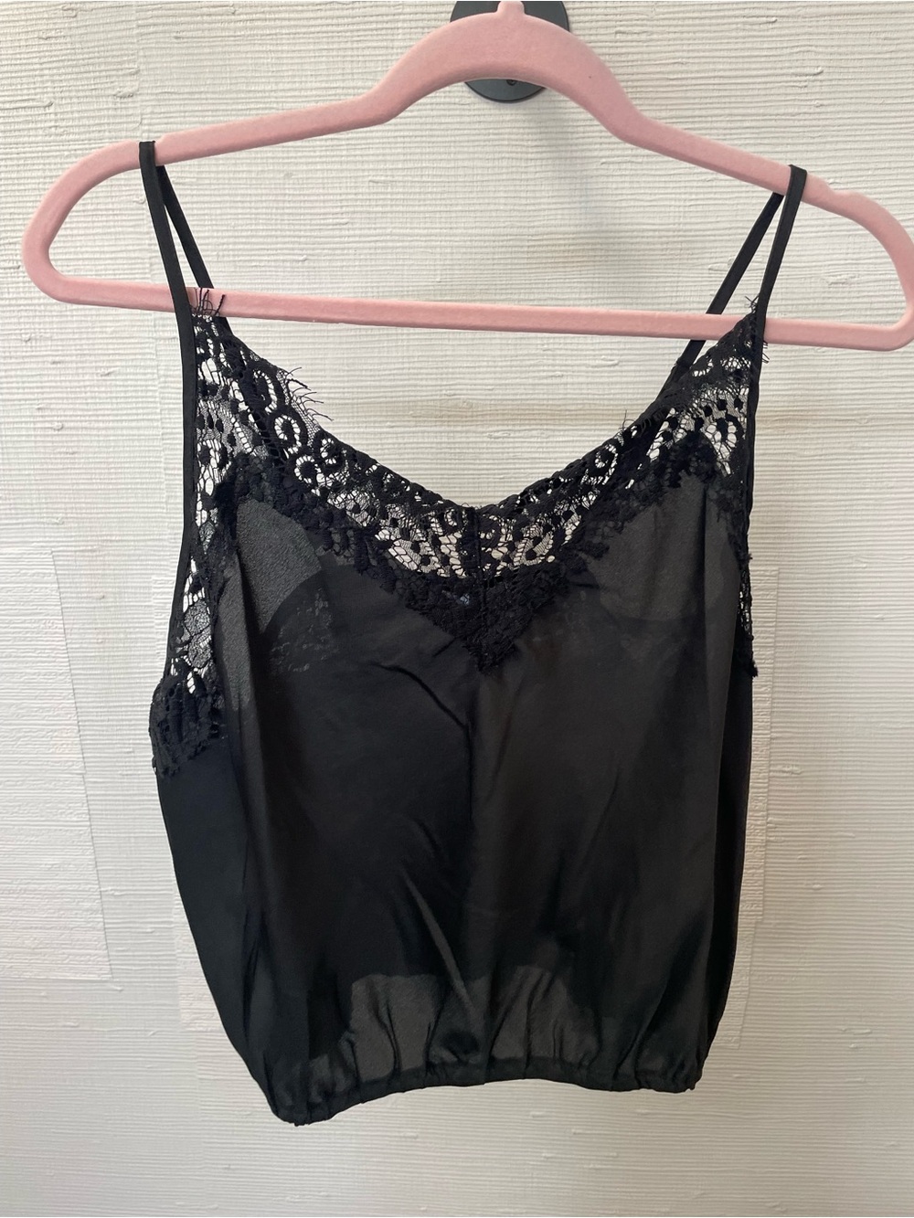 Bluivy Black Satin-Look Lace Trim Camisole